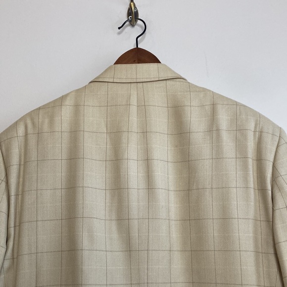 Lauren Ralph Lauren Sport Coat Mens 46R Silk Cream Herringbone Windowpane Blazer - Picture 5 of 16